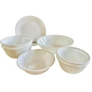 Set of 8 Corelle by Corning Frosted White Dishes 7 Bowls and 1 Plate